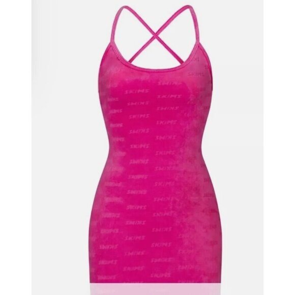 NWT SKIMS Pink Logo Velour Mini Dress LIMITED EDITION SZ 2X - Picture 2 of 9